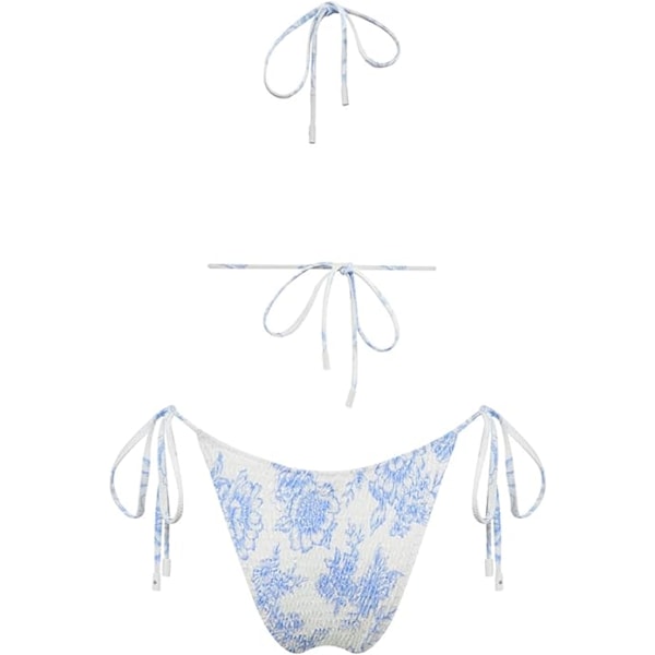 Dametøj Trekant Bikini Badedragt Bind Smocked Ruched Todelt Badetøj Sæt blue M