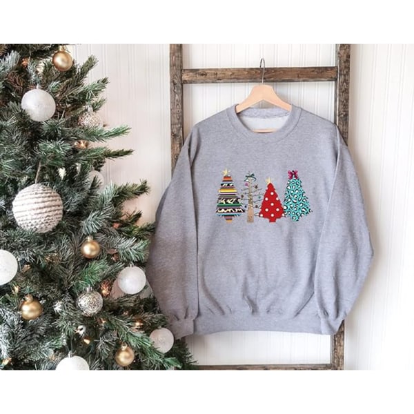 Dam jultröjor i fleecetröjor Långärmade fuzzy sweatshirts Gray#1 S