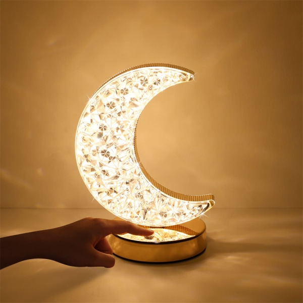 Månelampe, 3 Fargemoduser Berøringslunarlampe, Krystallbordlampe for Barn Jenterom Ramadandekorasjoner Moon