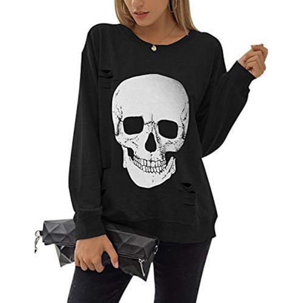 Halloween Sweatshirts til Kvinder med Skalle Grafik T-Shirts black XXL