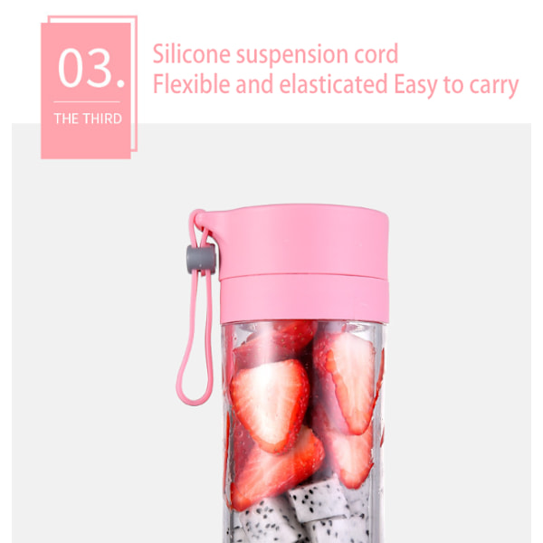 Bærbar Fruktjuiceblender Personlig Elektrisk Mini-flaske Hjem USB 6 Blader pink