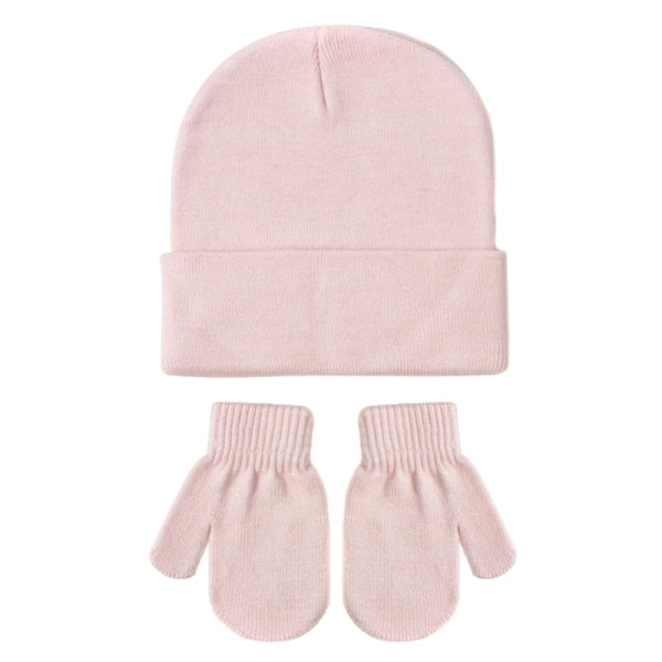 Vintervantar Handskar och Mössa Set för Barn Stickad Pullover Mössa pink S