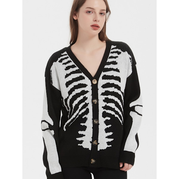 Överdimensionerad stickad tröja med mönster, avslappnad stickad tröja, söt unisex-stil S