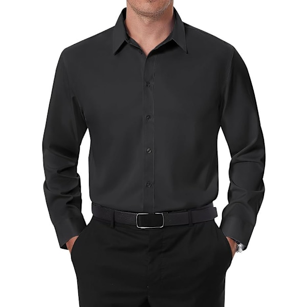 Herrar Dress Shirts Skrynkelfria Långärmad Knappskjorta black 48