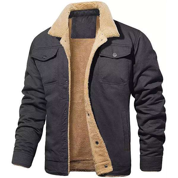 Mænds Vinterjakke Varmt Fleeceforet Frakke grey XL