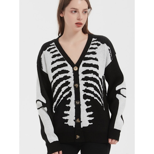 Överdimensionerad stickad tröja med mönster, avslappnad stickad tröja, söt unisex-stil M