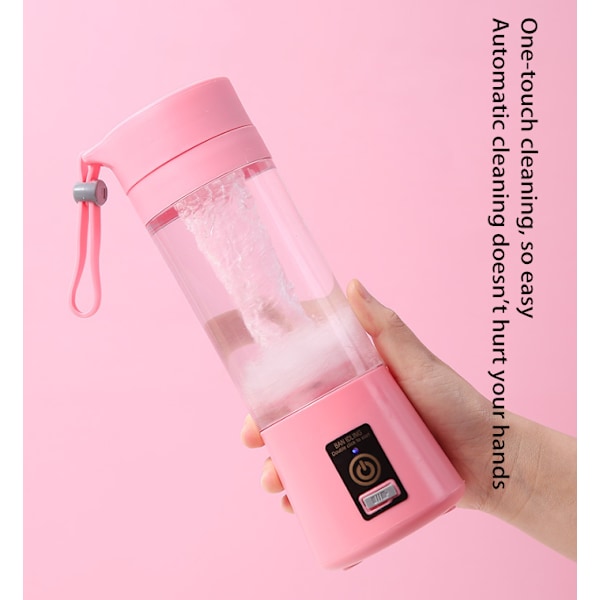 Bærbar Fruktjuiceblender Personlig Elektrisk Mini-flaske Hjem USB 6 Blader pink