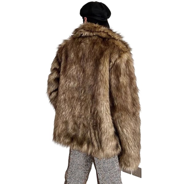 Herre Lang Ermet Fluffy Faux Fur Coat, Vinter Varmt Faux Fur Jakke 3XL