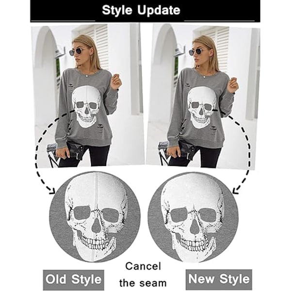 Halloween Sweatshirts til Kvinder med Skalle Grafik T-Shirts grey XS