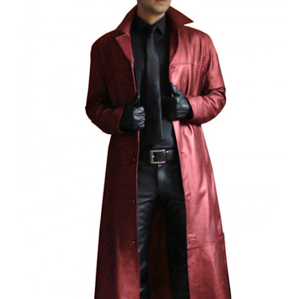 Herr Trenchcoat Fullängd Faux Läder Lång Kappa red XL
