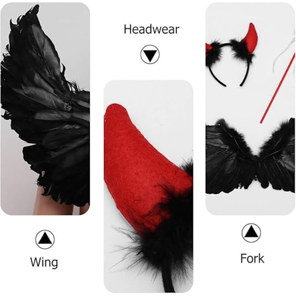 3 stk. Djævel-Engle Kostume Kit, Halloween Demon Vinger Party Cosplay Klæd-Ud Tilbehør Devil Set