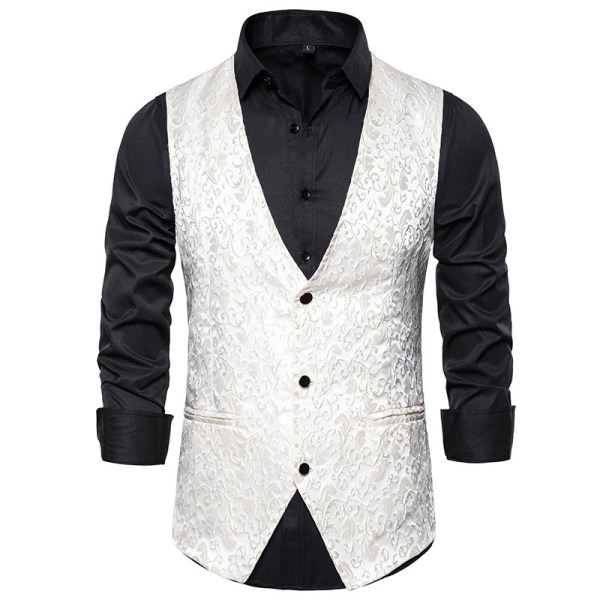 Herre Paisley Kjolejakke Vest Blomster Victorian Smokingjakke Vest White M