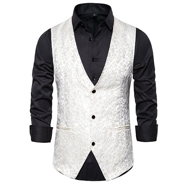 Herre Paisley Kjolejakke Vest Blomster Victorian Smokingjakke Vest White S