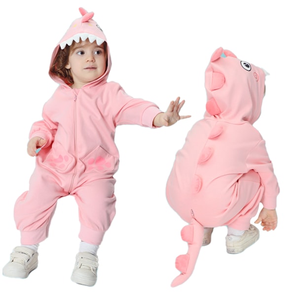 Baby Dinosaur Dragkedja Jumpsuit, Unisex Spädbarn Romper Pink 66