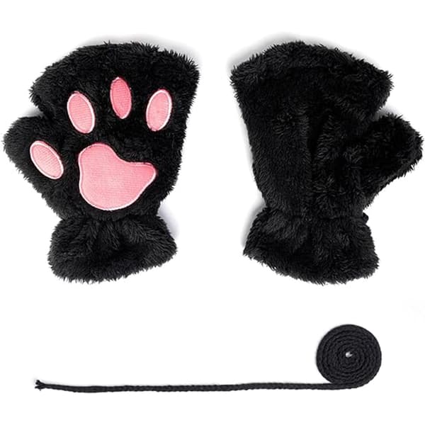 Søde Kattepote Handsker, Kunstig Pels Blød Vinter Fingerløse Handsker black