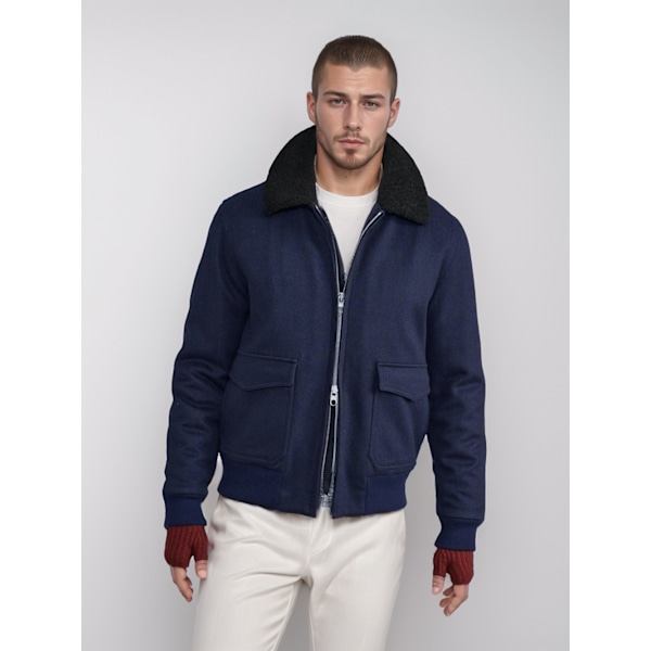 Herrar Zip Up Vintertröja Varm Fleecejacka navy blue M