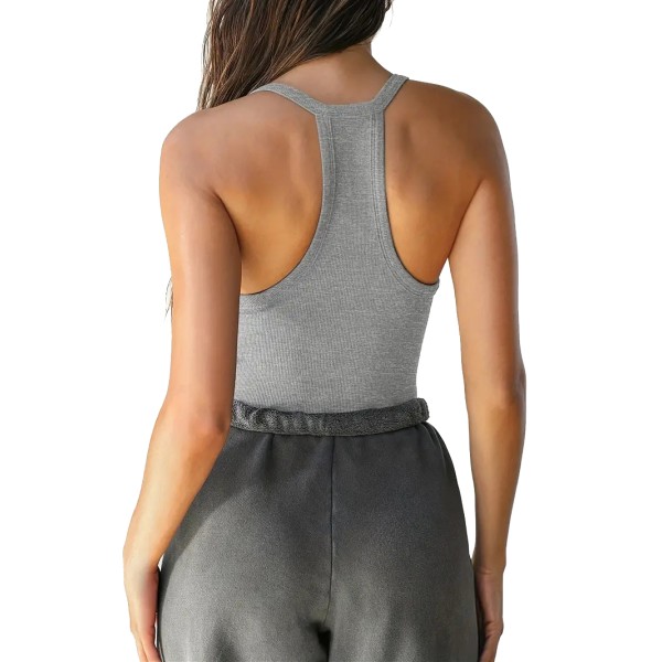 Naisten Yksivärinen V-kaula-aukkoinen Slim Tank Top, Seksikäs Hihaton Ribbed Slim Fitted Top-paita Grey L