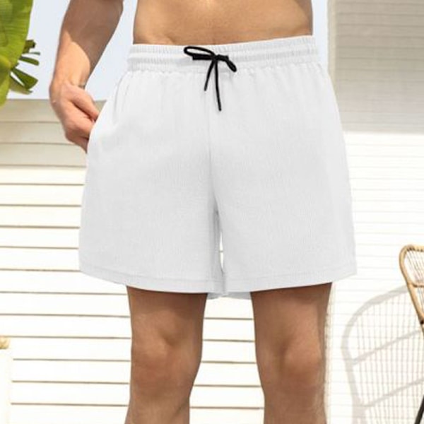 Herr 2 i 1 löparshorts sport shorts med foder white M