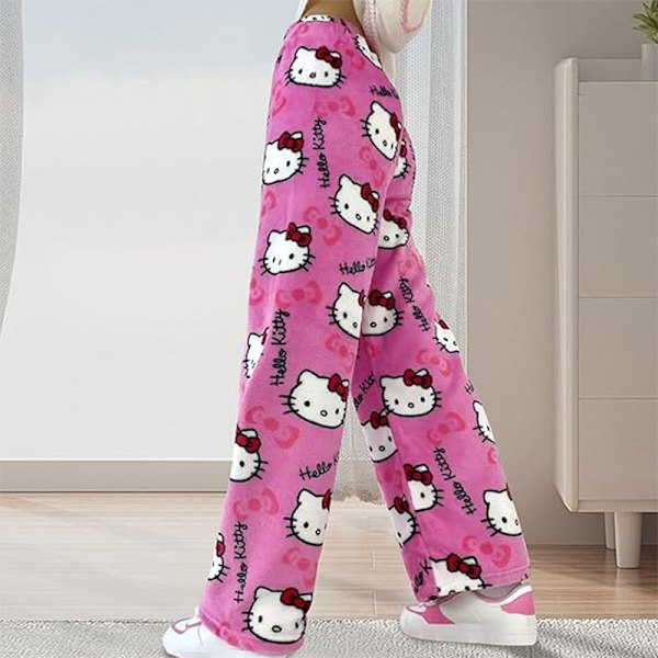 Katt-Cartoon Pyjamasbyxor för Kvinnor Flanell Bekväma Sömnbyxor pink 2XL