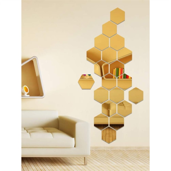 36st 3D-spegel väggdekal Hexagon akryl för hem sovrumsinredning gold