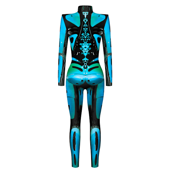 Halloween-kostym för kvinnor, skelett cosplay catsuit jumpsuit BLUE L