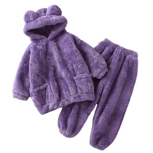 Toddler Baby Fleece Byxor Pullover Toppar Set, Winter Warm Sweatshirt Byxor Set Purple 120cm