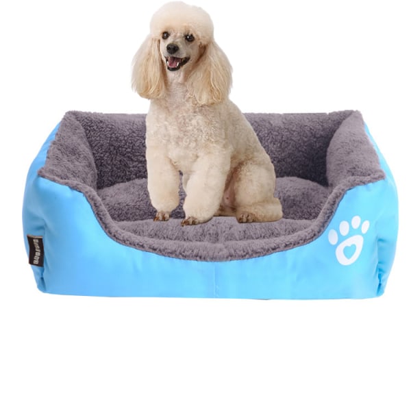 Rektangel tvättbar hundsäng, värmande bekväm fyrkantig husdjurssäng Blue M