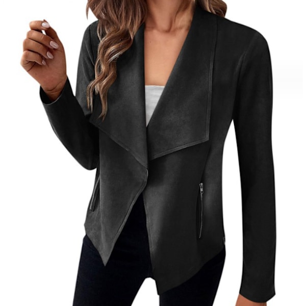 Dame Åben Front Faux Suede Casual Blazer Langærmet Arbejdsjakke black S