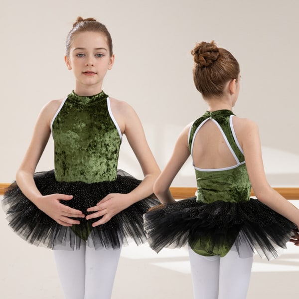 Flickor Småbarn Sammet Ärmlös Dans Balett Mesh Tutu Trikå Ballerina Outfit Grey 160cm