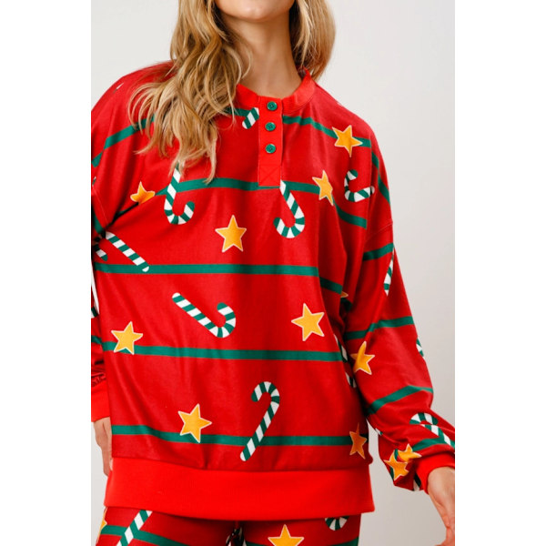 Dam Candy Cane Julpyjamas Randig Loungeset Jul-PJs Set red M