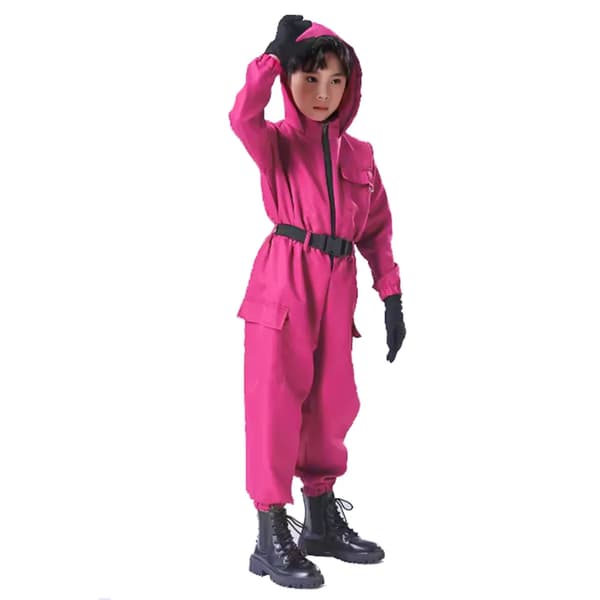 Squid Game 2 Barn Vakt Jumpsuit Med Mask Clothes+triangular mask 140