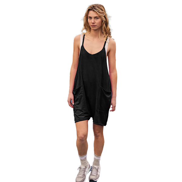 Sommerlig afslappet rompers til kvinder - løs jumpsuit uden ærmer black L