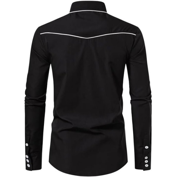 Herrar Casual Knapp-Ner Långärmad Broderade Skjortor Black 1 2XL