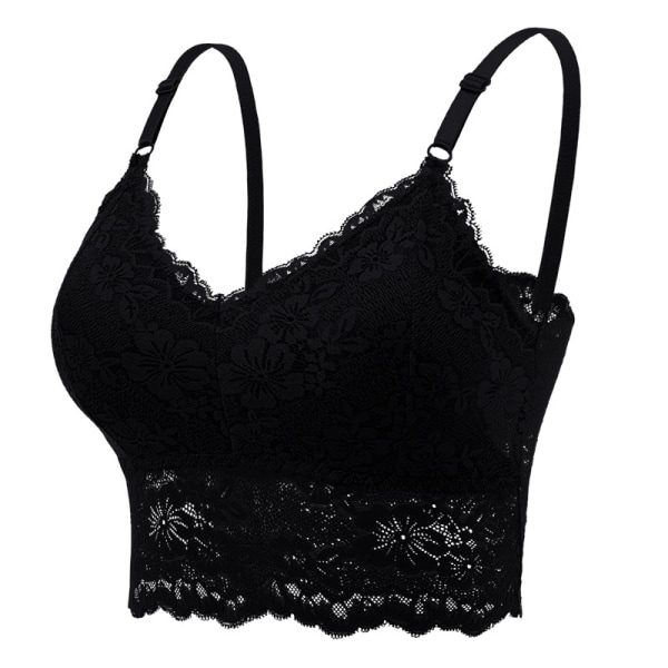 Plus Size Säädettävät Pitsi-Rintaliivit Naisille Bralette Pehmustetut Pitsi-Bandeau-Rintaliivit Black XL