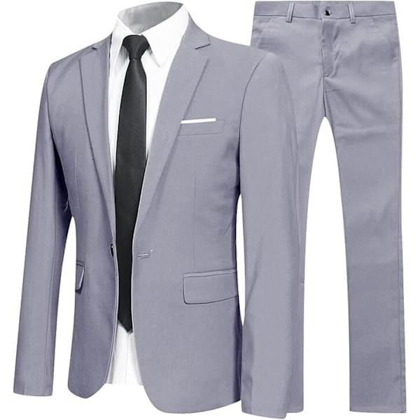 Herre Slank Pasform 2-delt Business Suit, Jakke, Bukser grey M