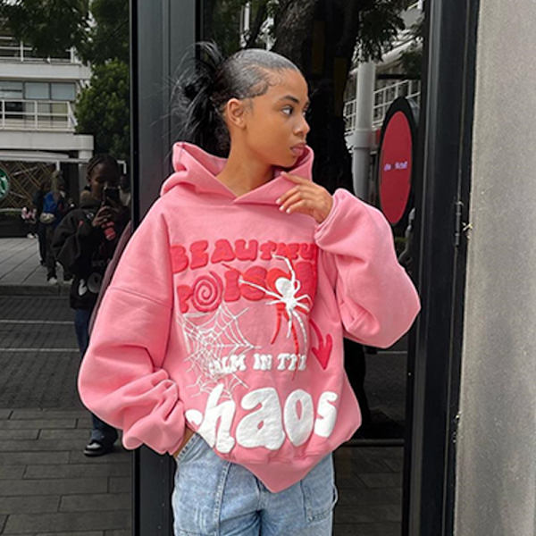 Menn Y2k Edderkoppmønster Grafisk Vintage Hettestropp pink M