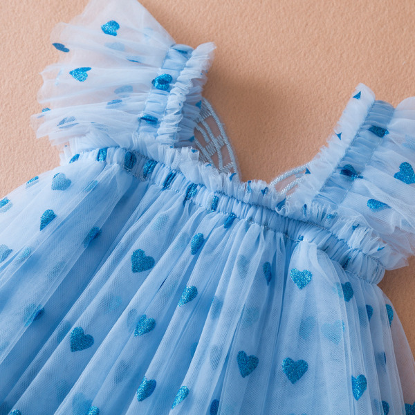 Babyflicka Klänning Broderad Fjärilsvingar Lager Tulle Kjol Blue 80cm