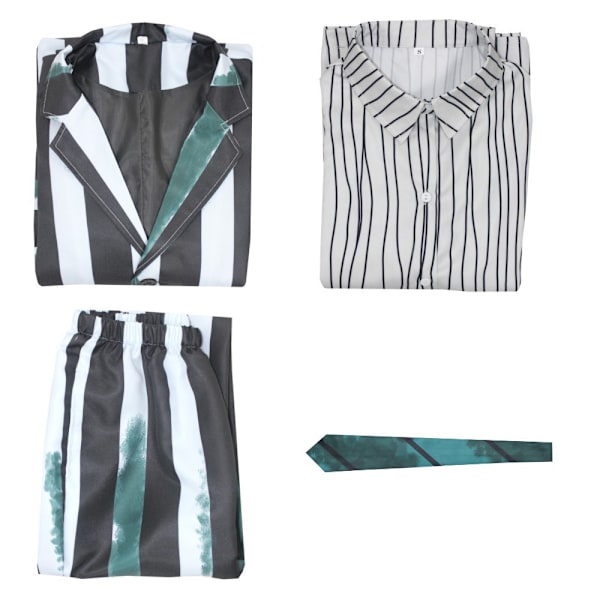 4 stk. Beetlejuice Kostume til Mænd Sort og Hvid Stribet Suit Green XS