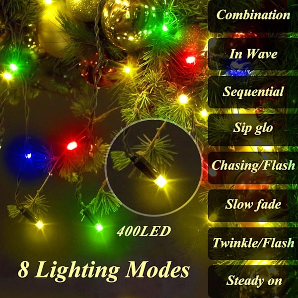 Julelys til Træ, 6,6FT x 16 Rækker Fe 400 LED med Fjernbetjening Multicolor