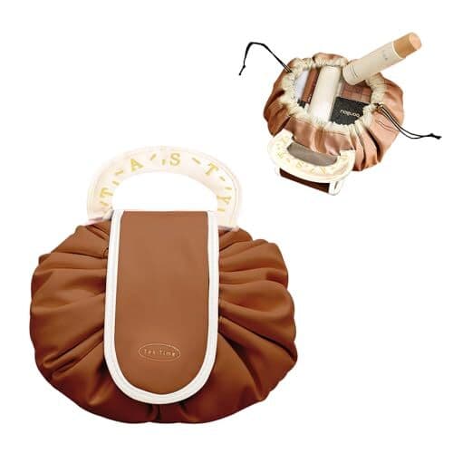 Flat Makeup Bag med Trekkstreng, Bærbar Lazy Pull String Magic Kosmetikkveske brown