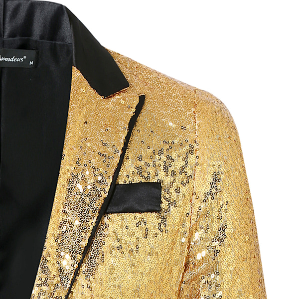 Mænds Sequin Blazer Dragt En Knaps Slim Fit Mænds Sequin Jakke gold XL