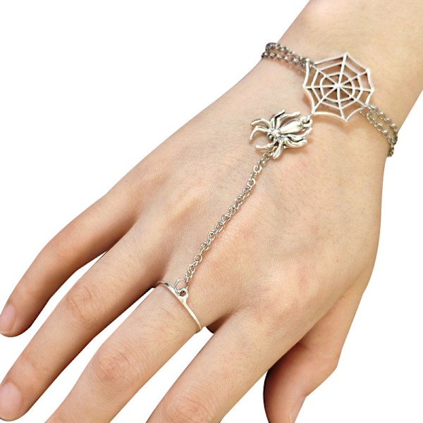 Finger Ring Armband för Kvinnor Hand Smycken Gåvor Halloween Kostym Cosplay silver style 2