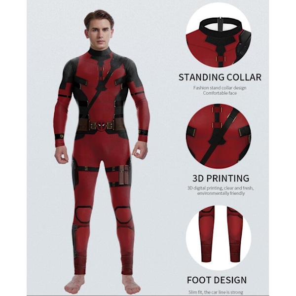 Aikuisille tarkoitettu Deluxe Deadpool Halloween-asu, Super sankari Halloween-asu miehille red M
