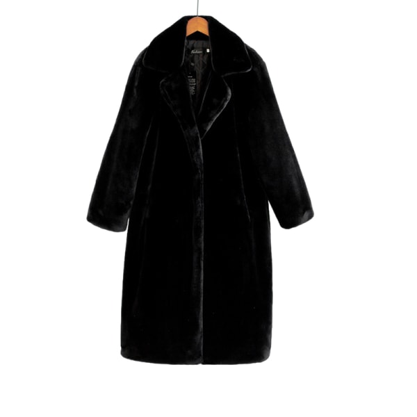 Kvinnor Vinterkappor i fuskpäls, ytterkläder Öppen framsida lång kofta överrock Black L