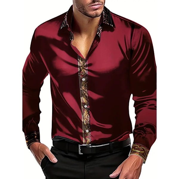Herrskjortor Långärmad Formell Skjorta Casual Knappskjortor red 4XL