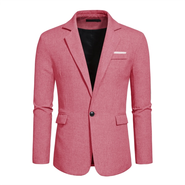 Casual kavajer för män 1-knapps slim fit kostymjackor pink L