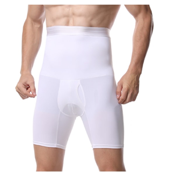 Män Shapewear Shorts med Hög Midja, Tummy Control Underkläder, Slankare Form white 2XL
