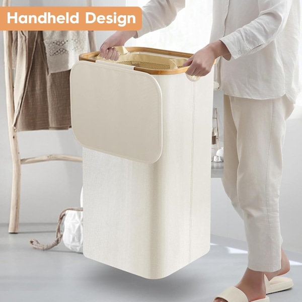 Soppromper til soverom med lokk, 105L Stor Vaskbar Avtakbar Beige