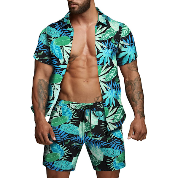 Hawaiiskjorte og shorts for menn green XL