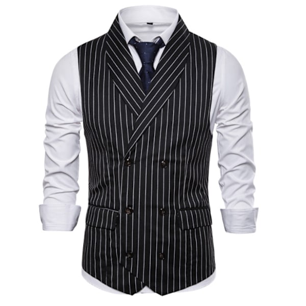 Mænds Vest Stribet Plaid Suit Vest Mænd Casual Dobbeltbrystet Gilet black M